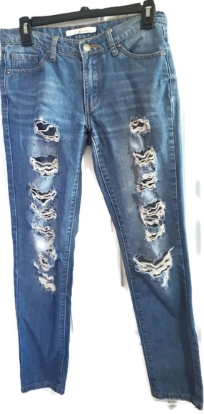 Kancan Womens Distressed Blue Jeans Size 24/0 Rips Factory Destroyed - Picture 2 of 5